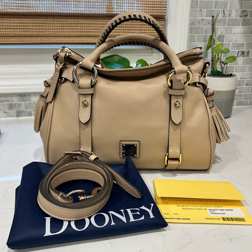 SOLD Dooney & Bourke Beige Penrose Leather Satchel with Removable Strap